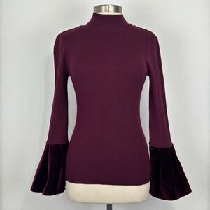 INC Womens Whimsigoth Romantic Goth Top Sz M Burgundy Velvet Bell Sleeve